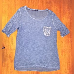 Street one | back print blue t-shirt with sequin pocket | size 38EU